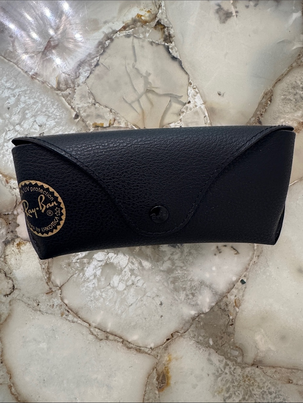 Ray-Ban Black Leather Sunglasses Case with Gold Logo
